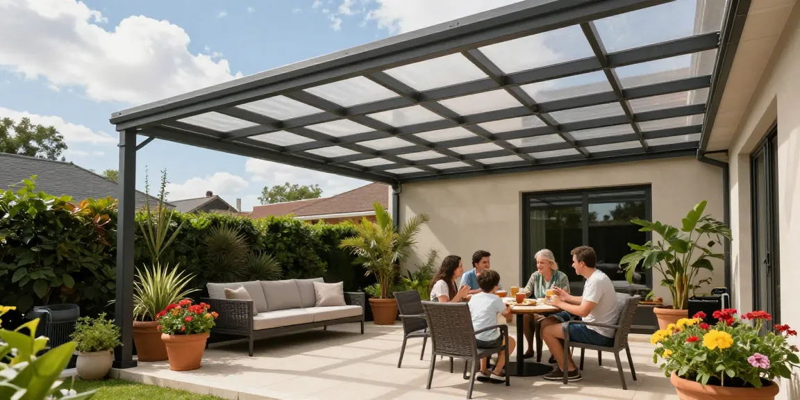 Moderne Terrassenüberdachungen bieten einen stilvollen und einladenden Außenbereich für Familien.