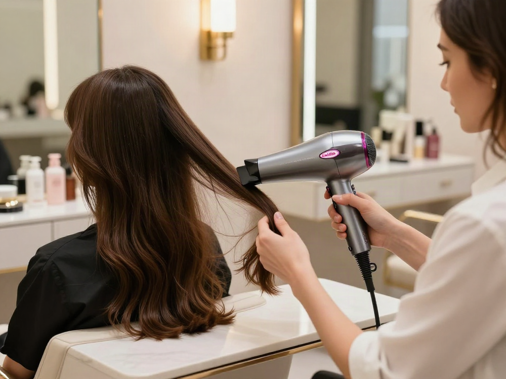 Laifen Föhn in einem eleganten Friseursalon während einer Haarbehandlung.